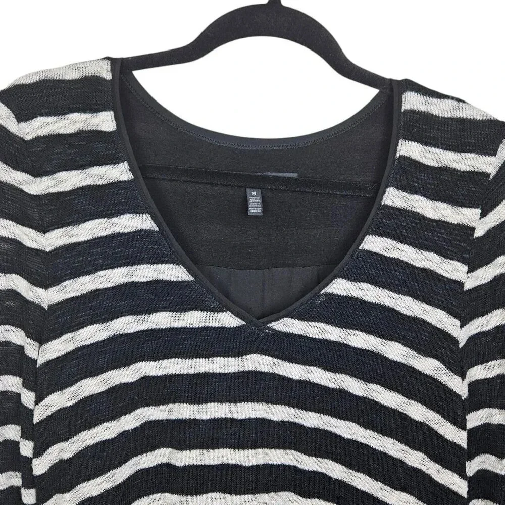 White‎ House Black Market Long Sleeve V Neck Striped Sweater Lace Size Medium